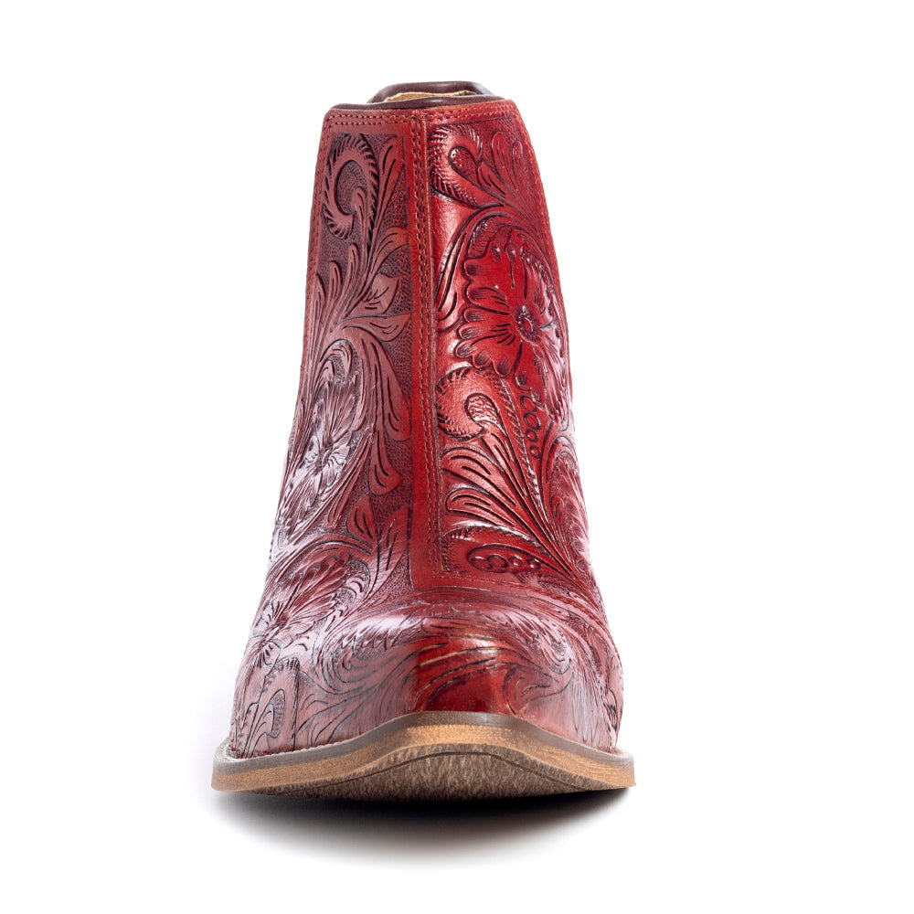 Western Moxie Hand-tooled Booties in Scarlet - Myra USA