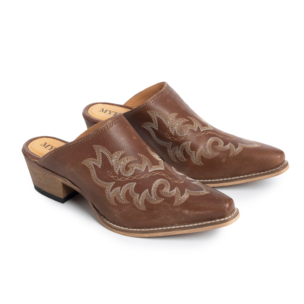 Ximena Ranch Mules in Chocolate Brown - Myra USA