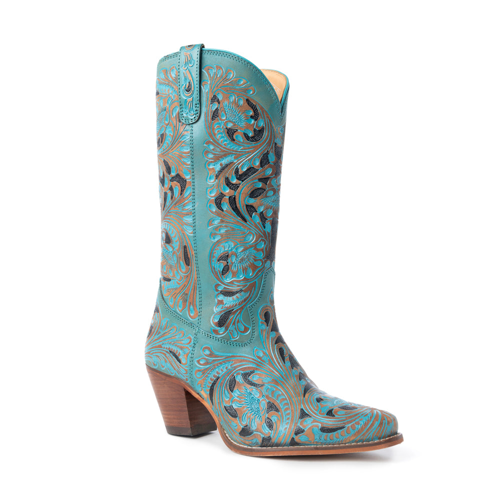 Myra Kasiopeah Cowgirl Leather Boots - Turquoise Western Boots for Women with Pointed Toe Heel - Myra USA