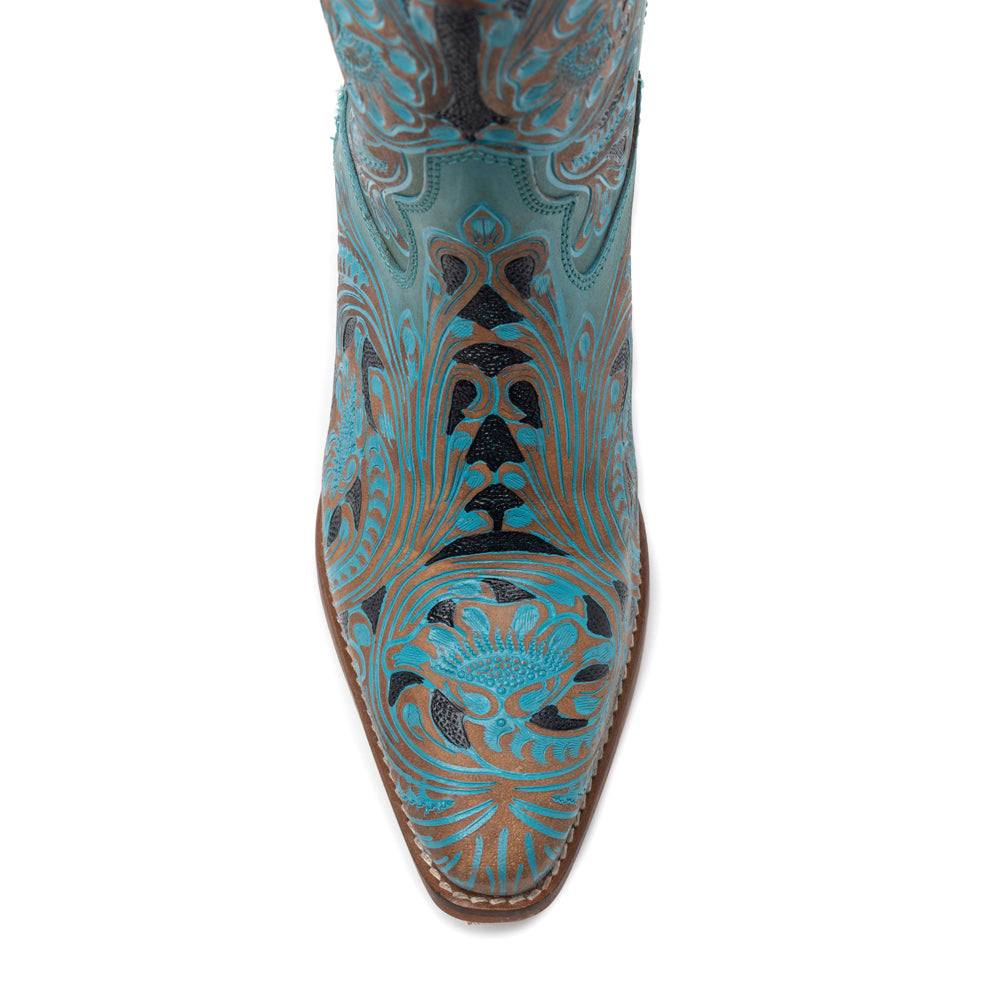 Myra Kasiopeah Cowgirl Leather Boots - Turquoise Western Boots for Women with Pointed Toe Heel - Myra USA