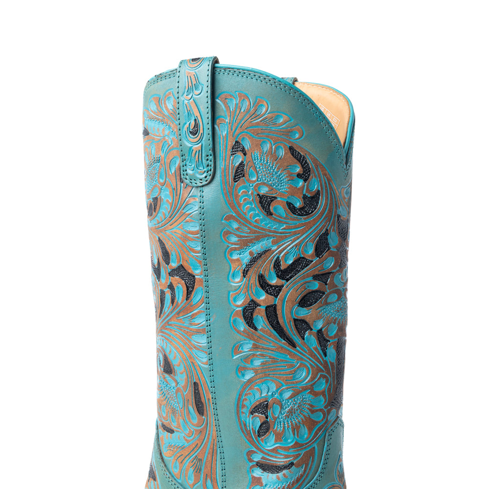 Myra Kasiopeah Cowgirl Leather Boots - Turquoise Western Boots for Women with Pointed Toe Heel - Myra USA