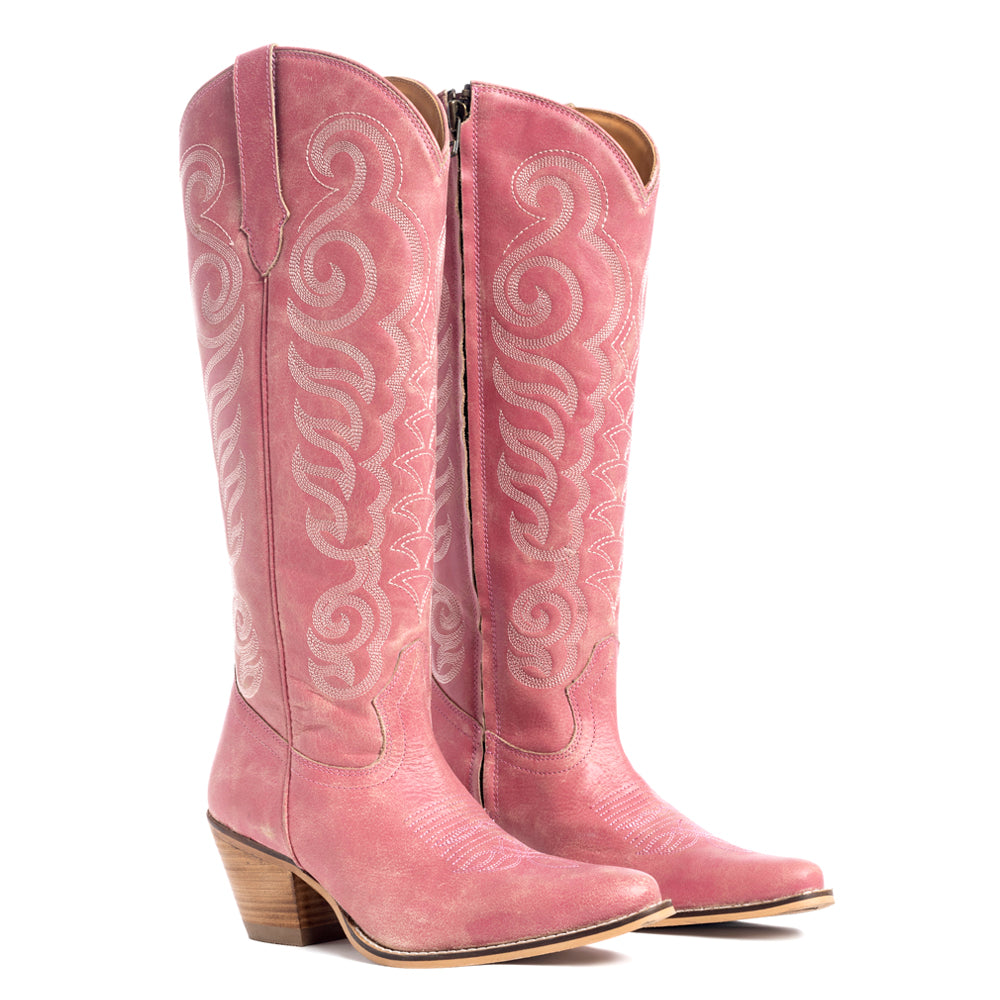 Nalejandra Leather Boots in Pink - Myra USA