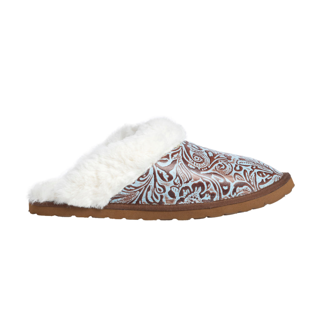 Marta Turquoise Leather Lined Slippers - Myra USA