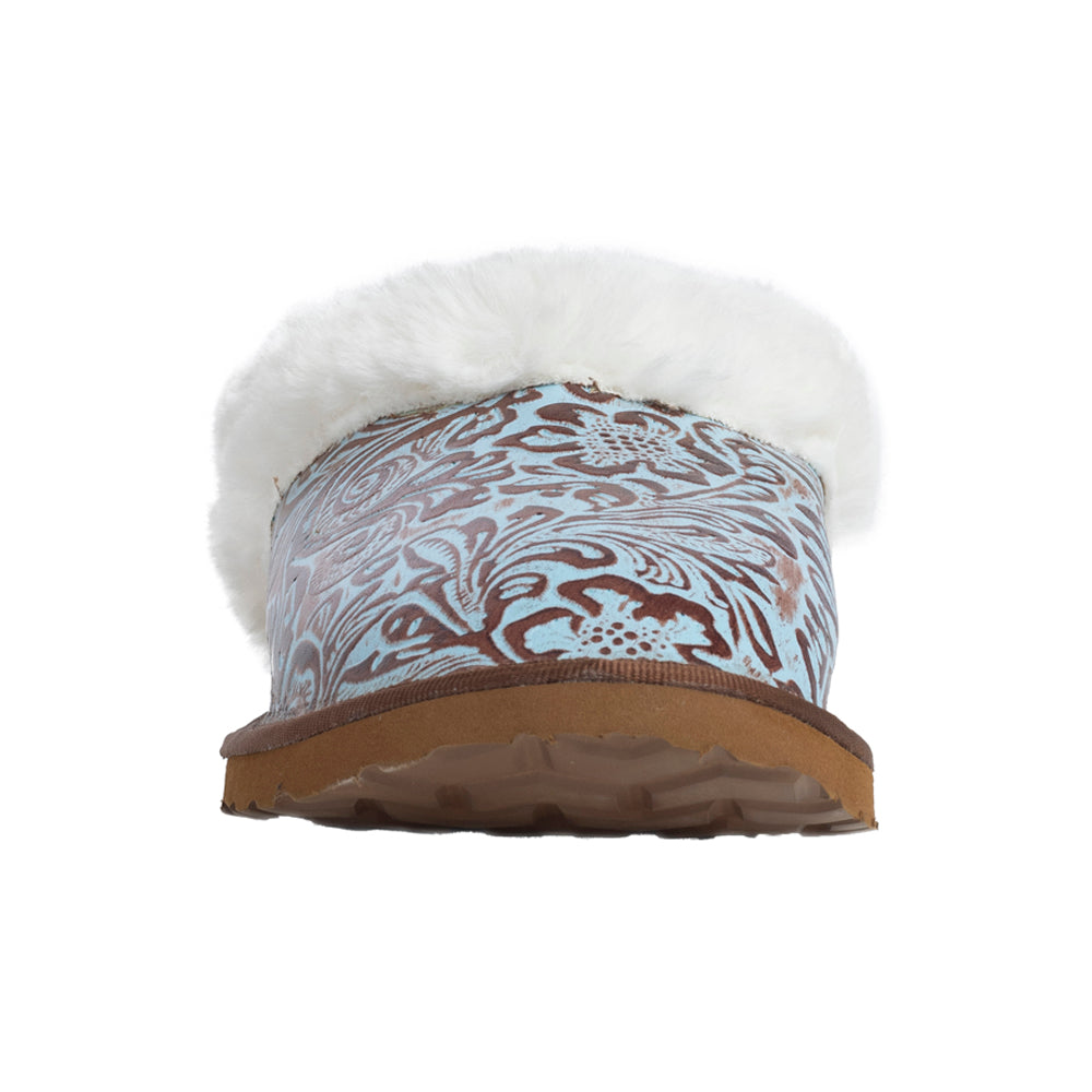Marta Turquoise Leather Lined Slippers - Myra USA