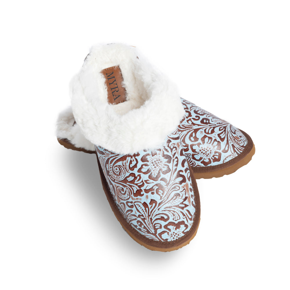 Marta Turquoise Leather Lined Slippers - Myra USA