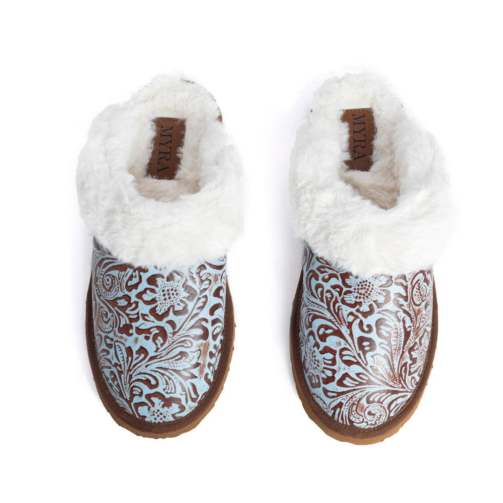 Marta Turquoise Leather Lined Slippers - Myra USA