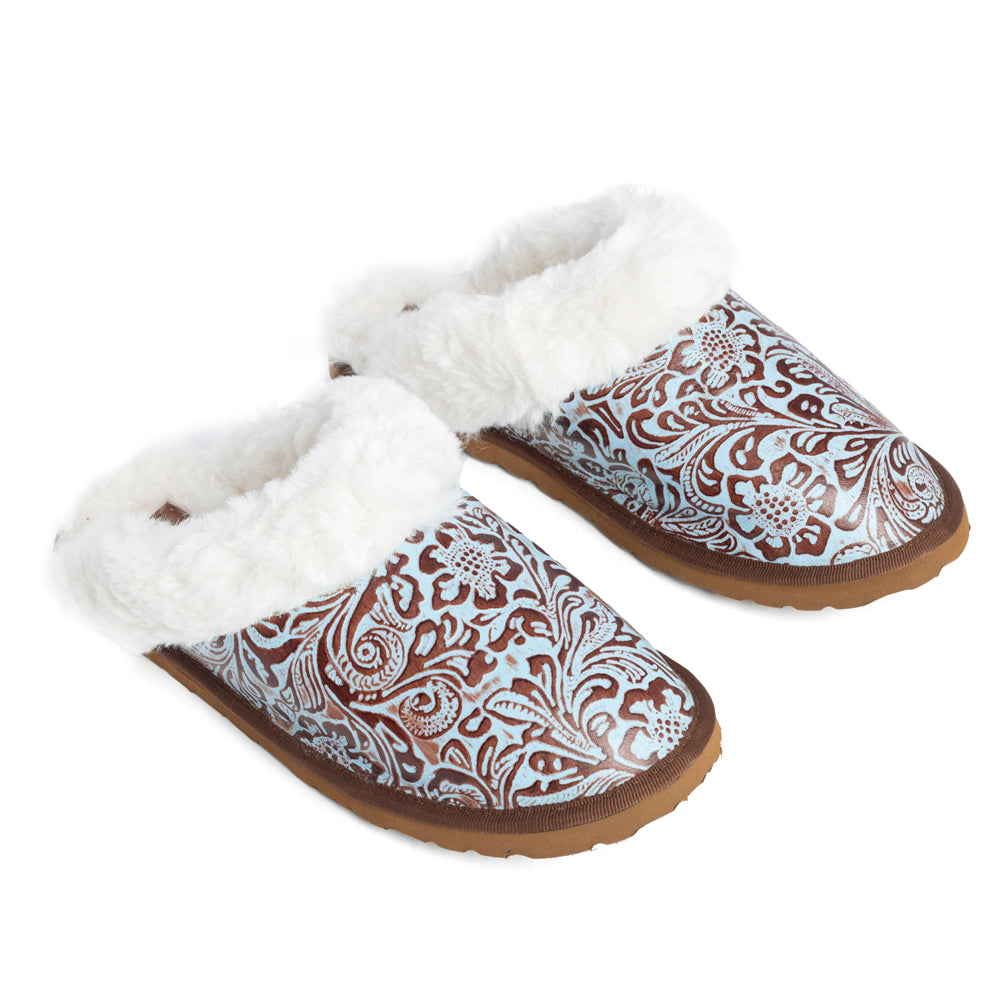 Marta Turquoise Leather Lined Slippers - Myra USA