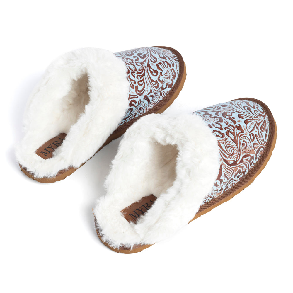 Marta Turquoise Leather Lined Slippers - Myra USA