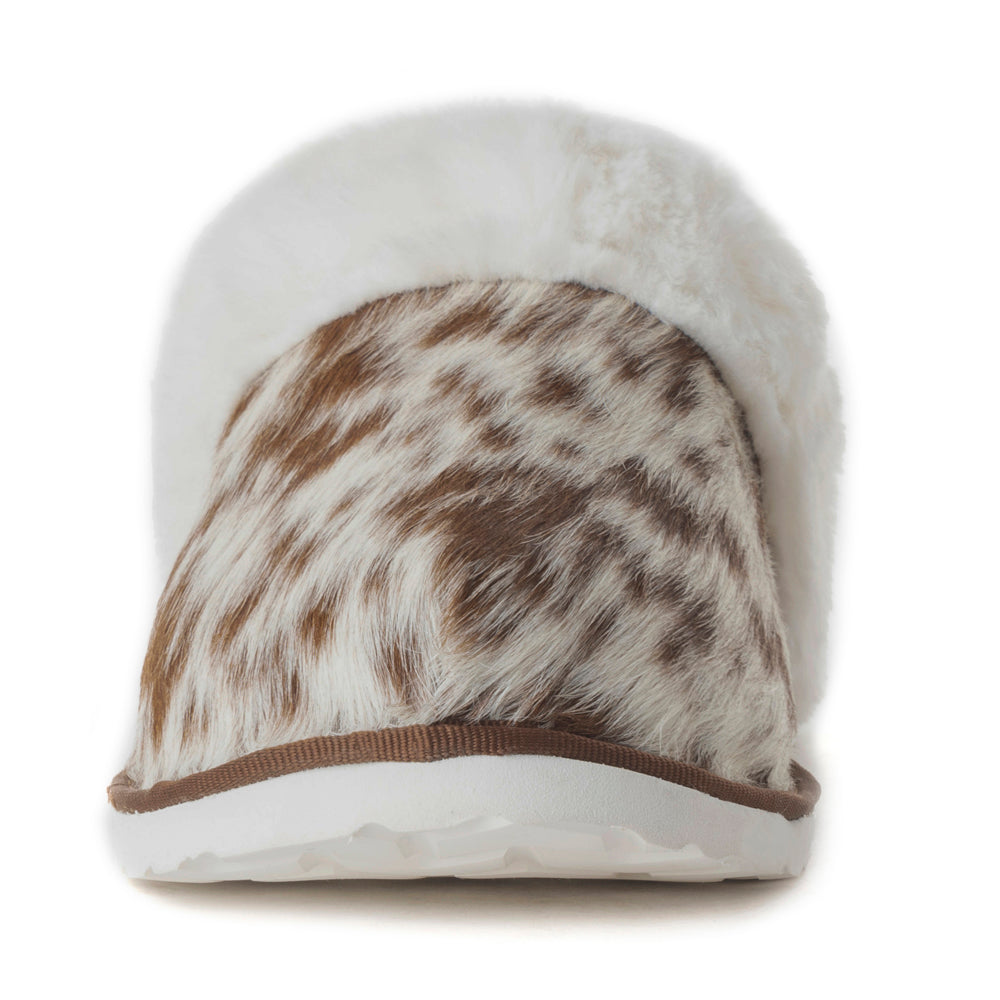 Alamosa Hair-on Hide Lined Slippers in Brown & White - Myra USA