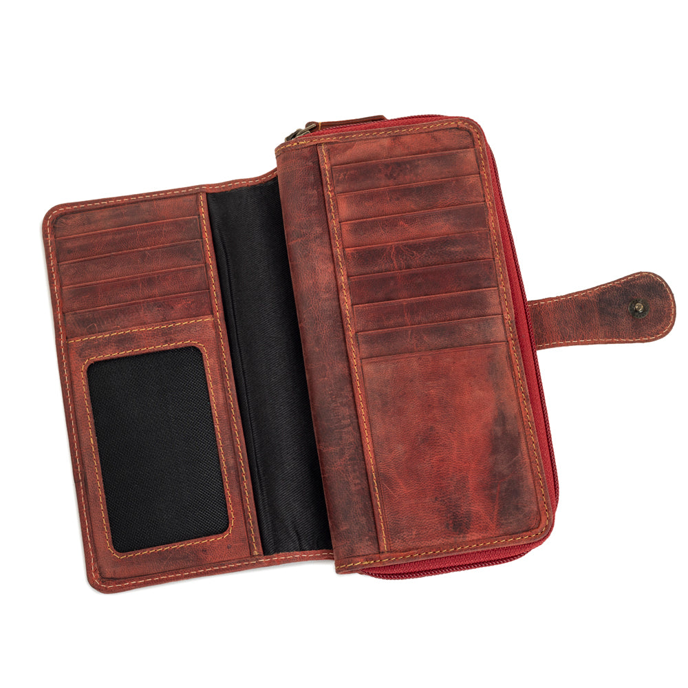Western Fork Deluxe Wallet in Red Russet - Myra USA