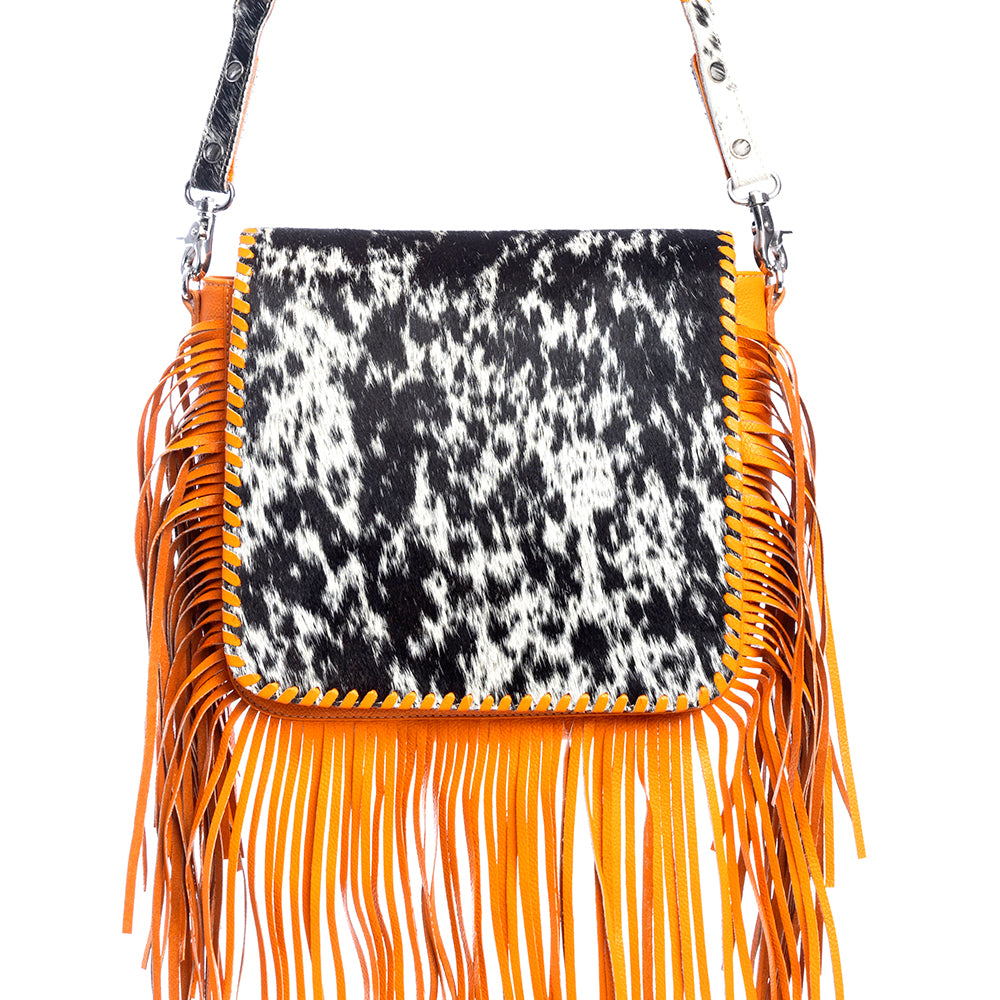 Oro Valley Leather & Hairon Bag in Blazing Orange - Myra USA