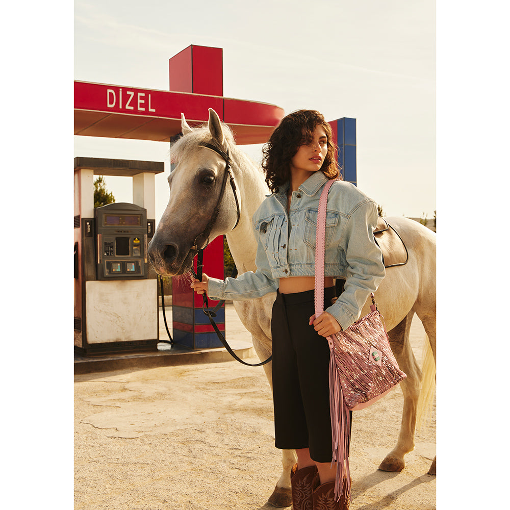 Silver Rose Trail Leather & Hairon Bag - Myra USA