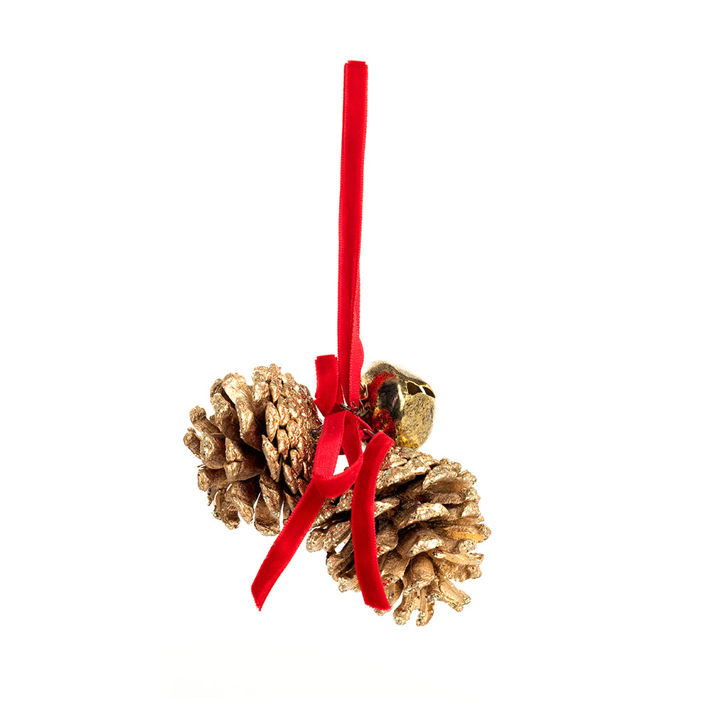 Golden Pine Cones Bell Ornament - Myra USA
