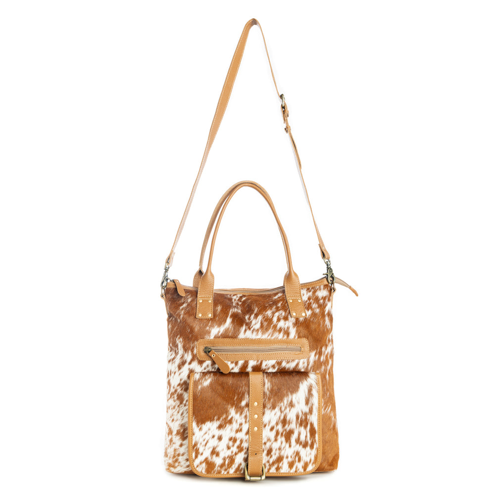 Mesa Maverick Tote Bag in Brown & White - Myra USA