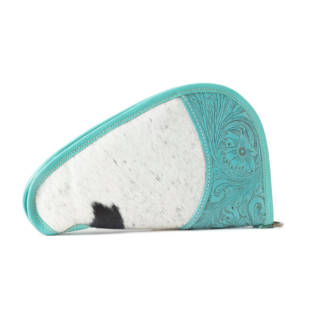 The Lone Prairie Tooled Hairon Gun Case in Desert Teal - Myra USA
