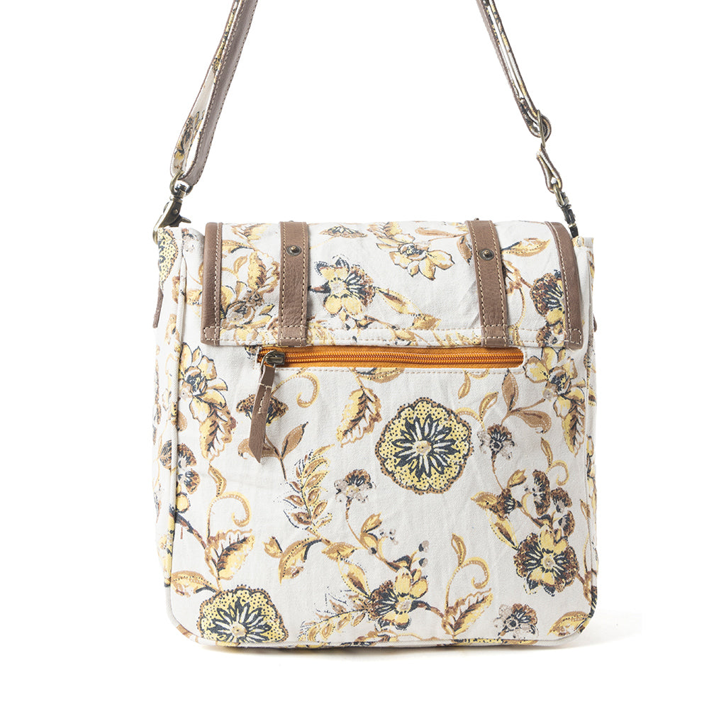 Mesa Morning Glories Messenger Bag In Brown And Off White - Myra USA