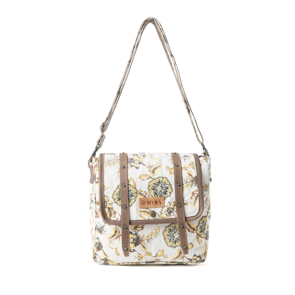 Mesa Morning Glories Messenger Bag In Brown And Off White - Myra USA