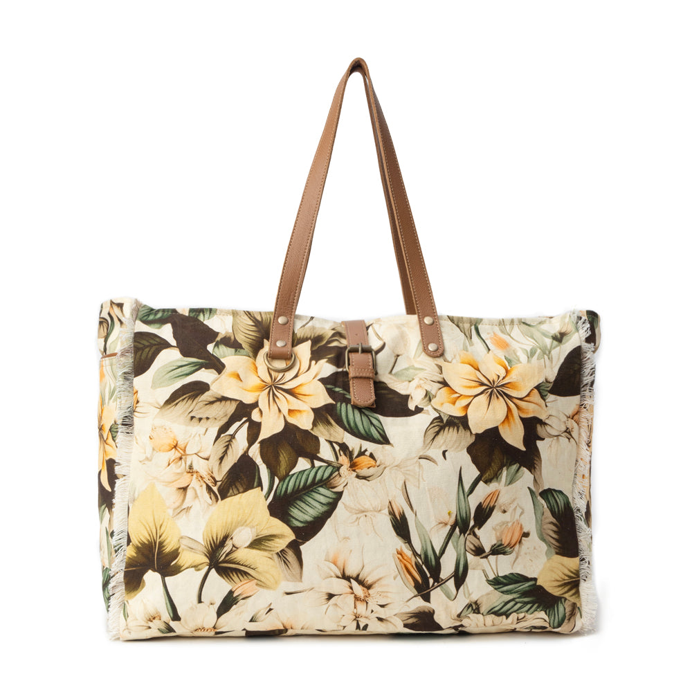 Lovely Florals Weekender Bag In Off White - Myra USA