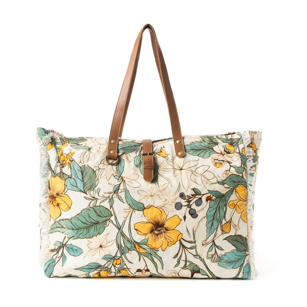 Lovely Florals Weekender Bag In Light Green - Myra USA