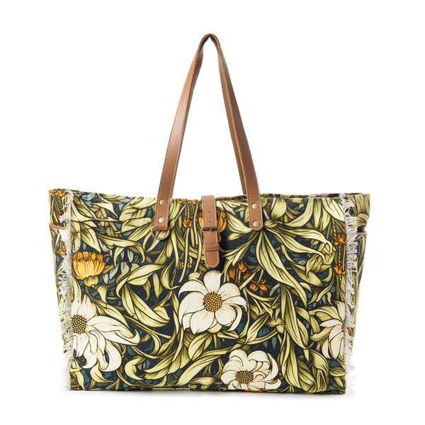 Lovely Florals Weekender Bag In Dark Green - Myra USA