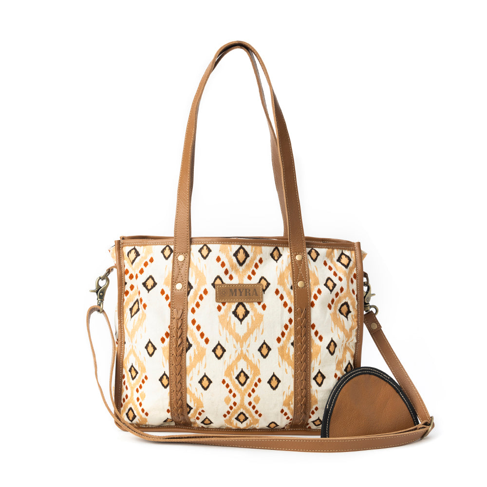 Mesa Flight Tote Bag In Brown & Yellow - Myra USA