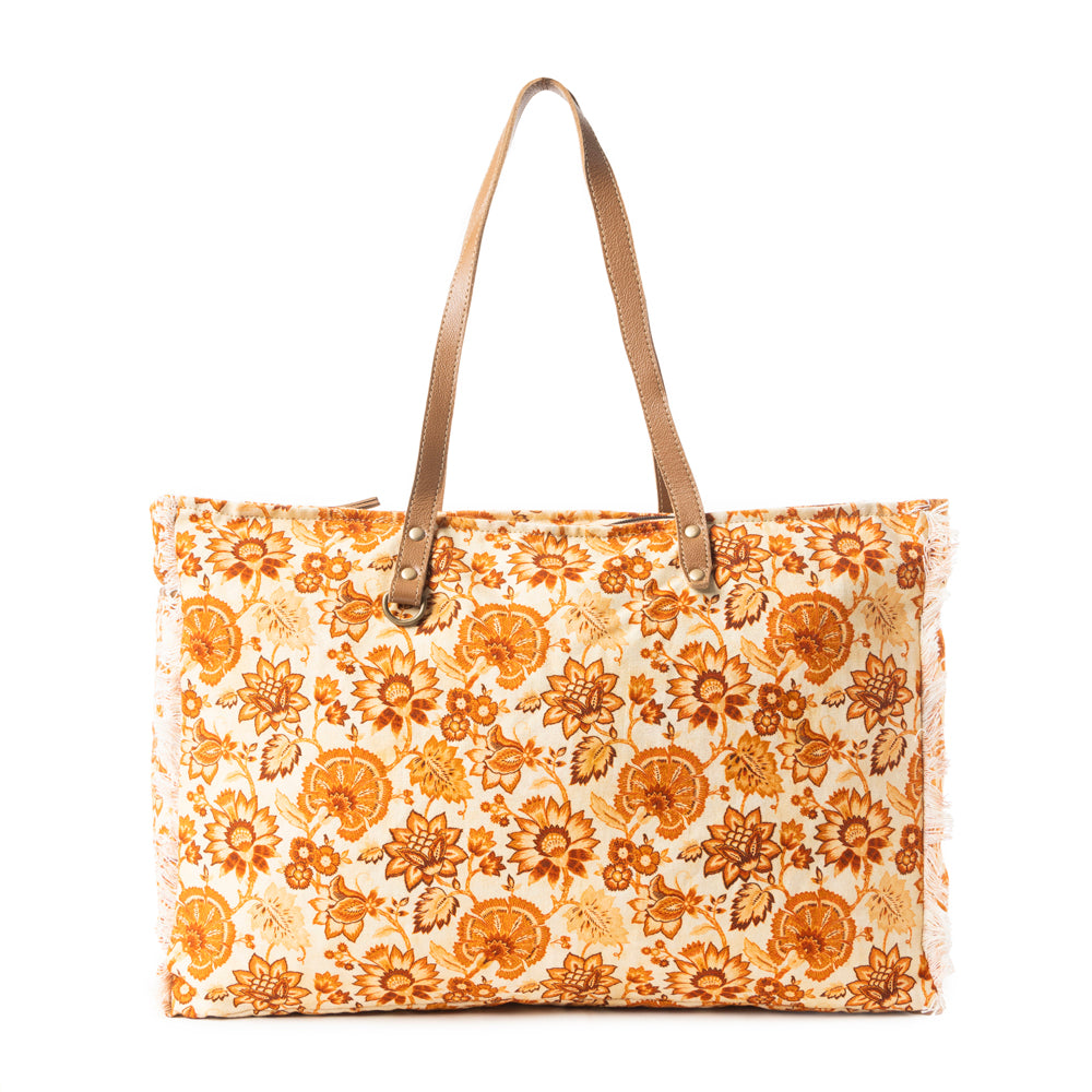 Delft Garden Weekender Bag In Yellow & Red - Myra USA