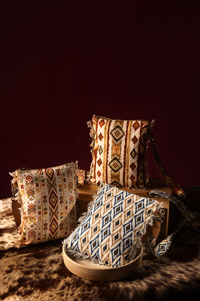 Beautiful Tapestry Crossbody Bag In Brown & White