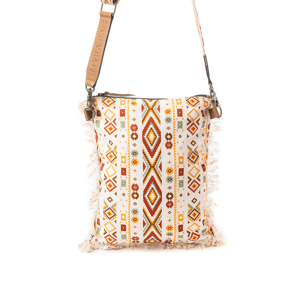 Beautiful Tapestry Crossbody Bag In Off White - Myra USA