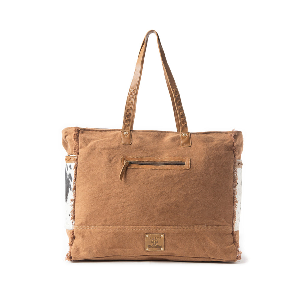 Myra Forester Junction Weekender Bag - Leather Cowhide Tote with Embossed Detailing for Ranch Escapes