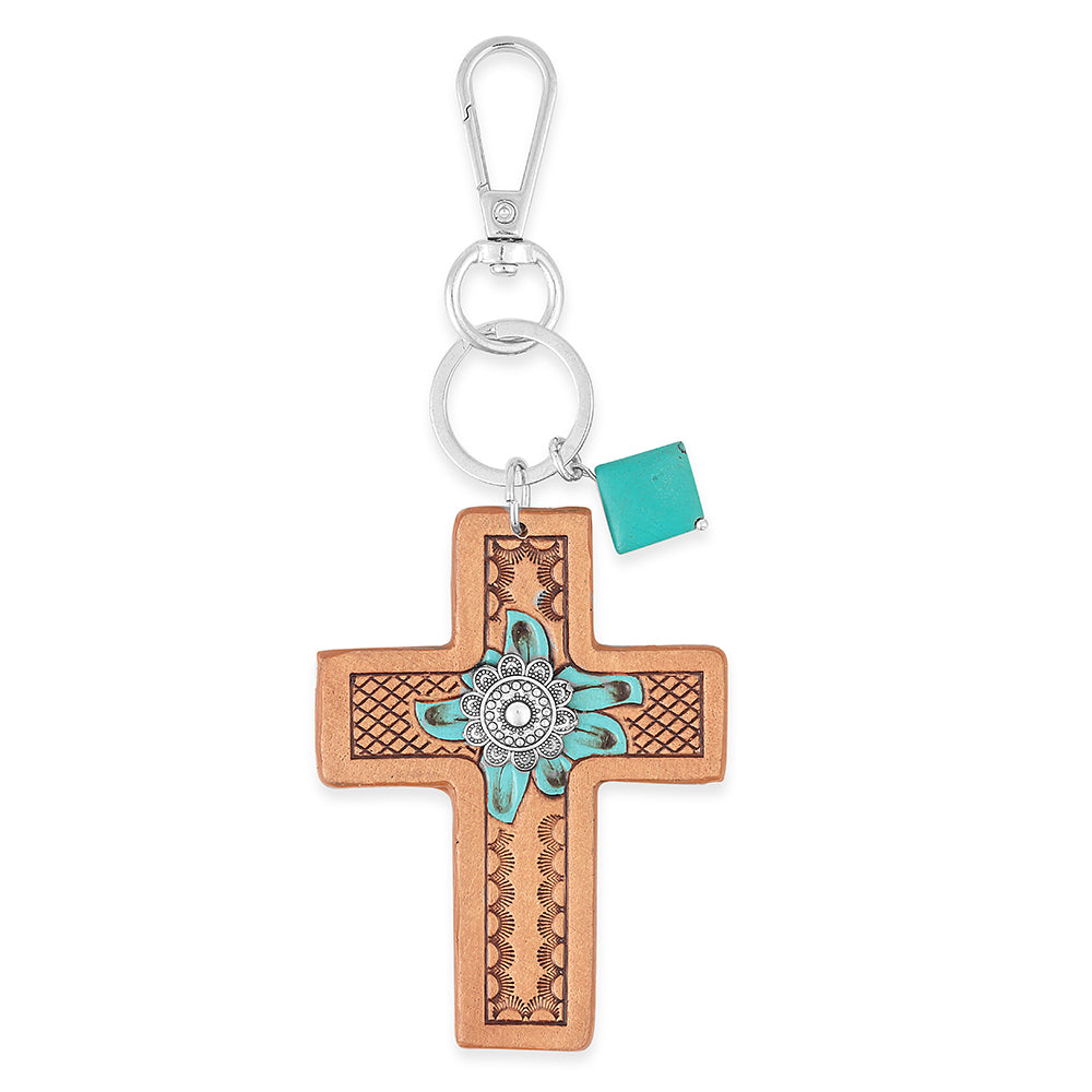 Turquoise Bloom Cross Key Fob - Myra USA