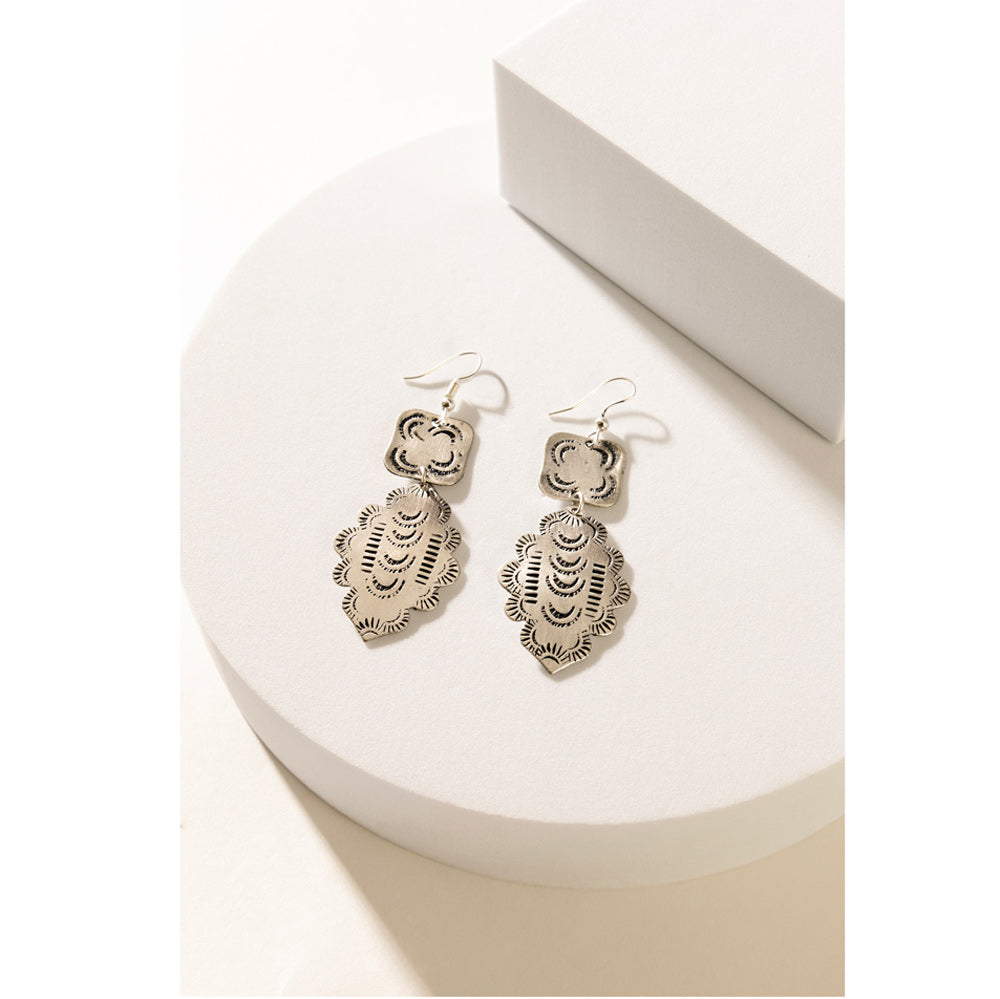 Flowing River Shield Earrings In Silver - Myra USA