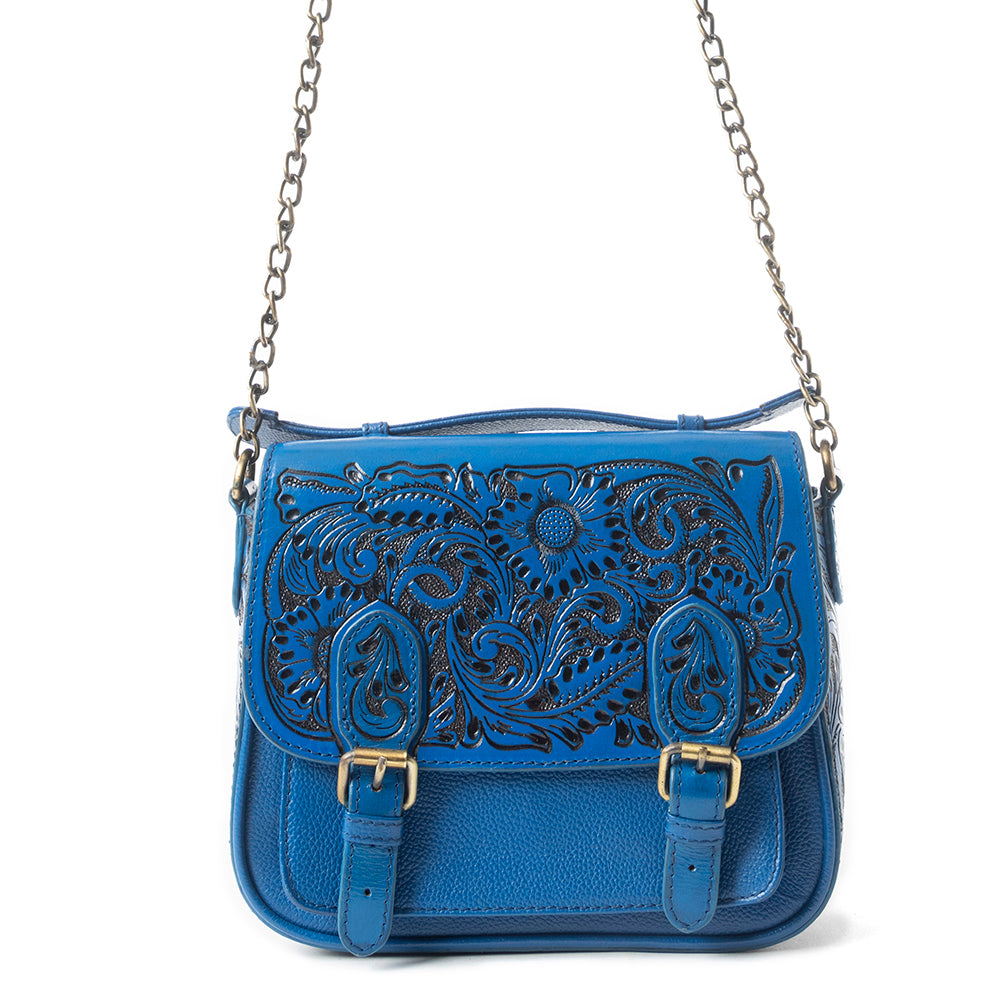 Sapphire Scroll Shoulder Bag In Blue - Myra USA