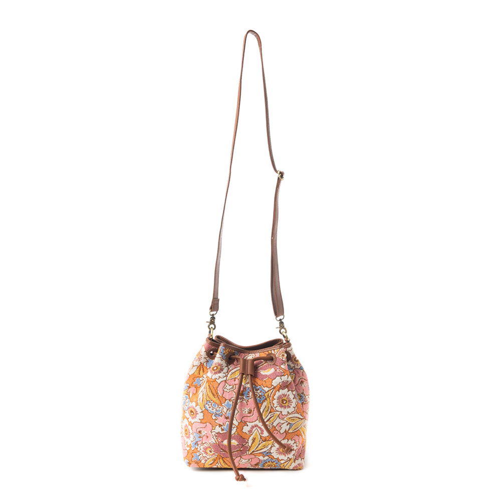 Myra Pastel Desert Sunrise Bucket Bag with Leather Drawstring – Floral Embroidered Boho Purse for Weekend Carnivals - Myra USA
