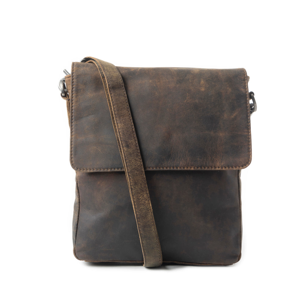 Mountain Heights Messenger Bag In Dark Brown - Myra USA
