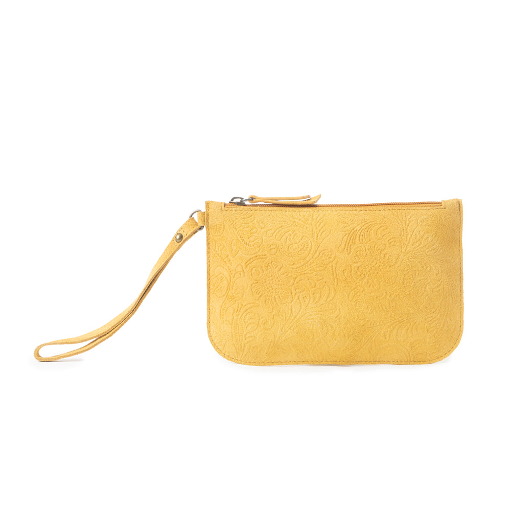 Heritage Scroll Clutch Bag In Mustard - Myra USA
