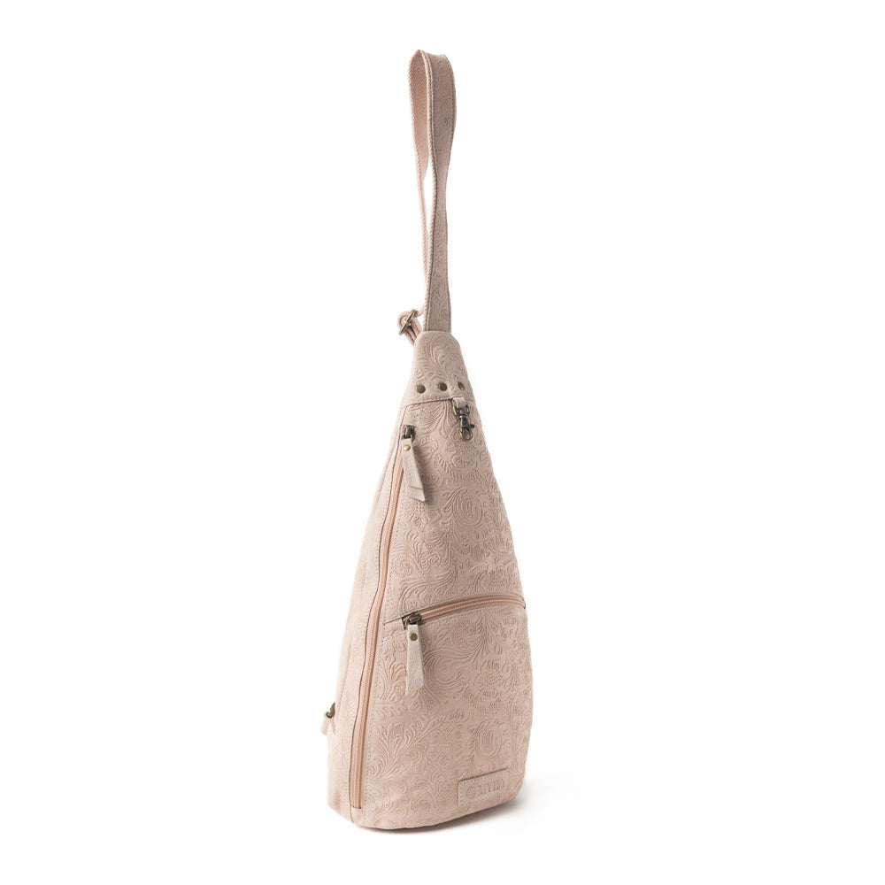 Marigold Scroll Sling Bag In Beige - Myra USA