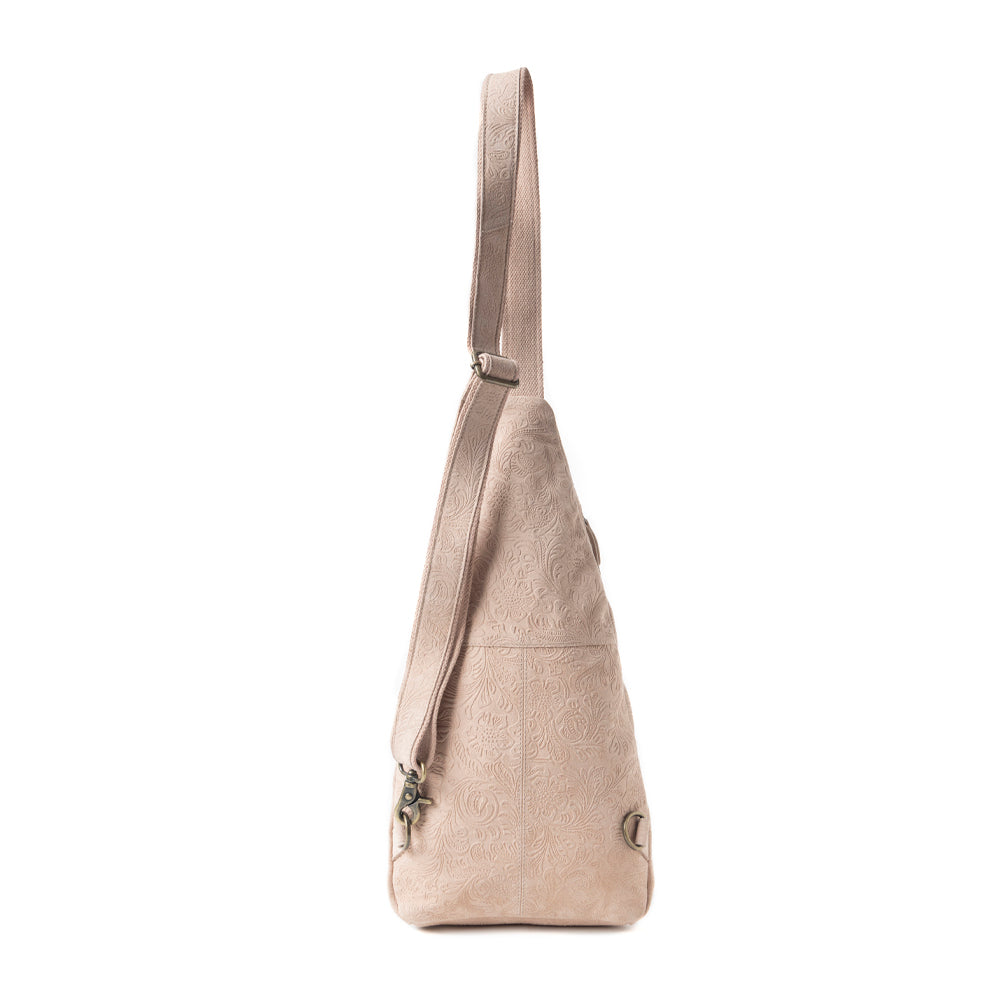 Marigold Scroll Sling Bag In Beige - Myra USA