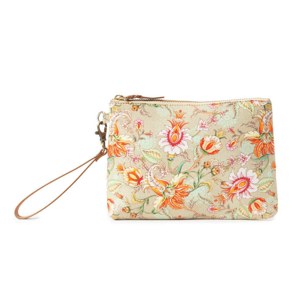 Peace & Serenity Blossoms Clutch Bag In Beige - Myra USA