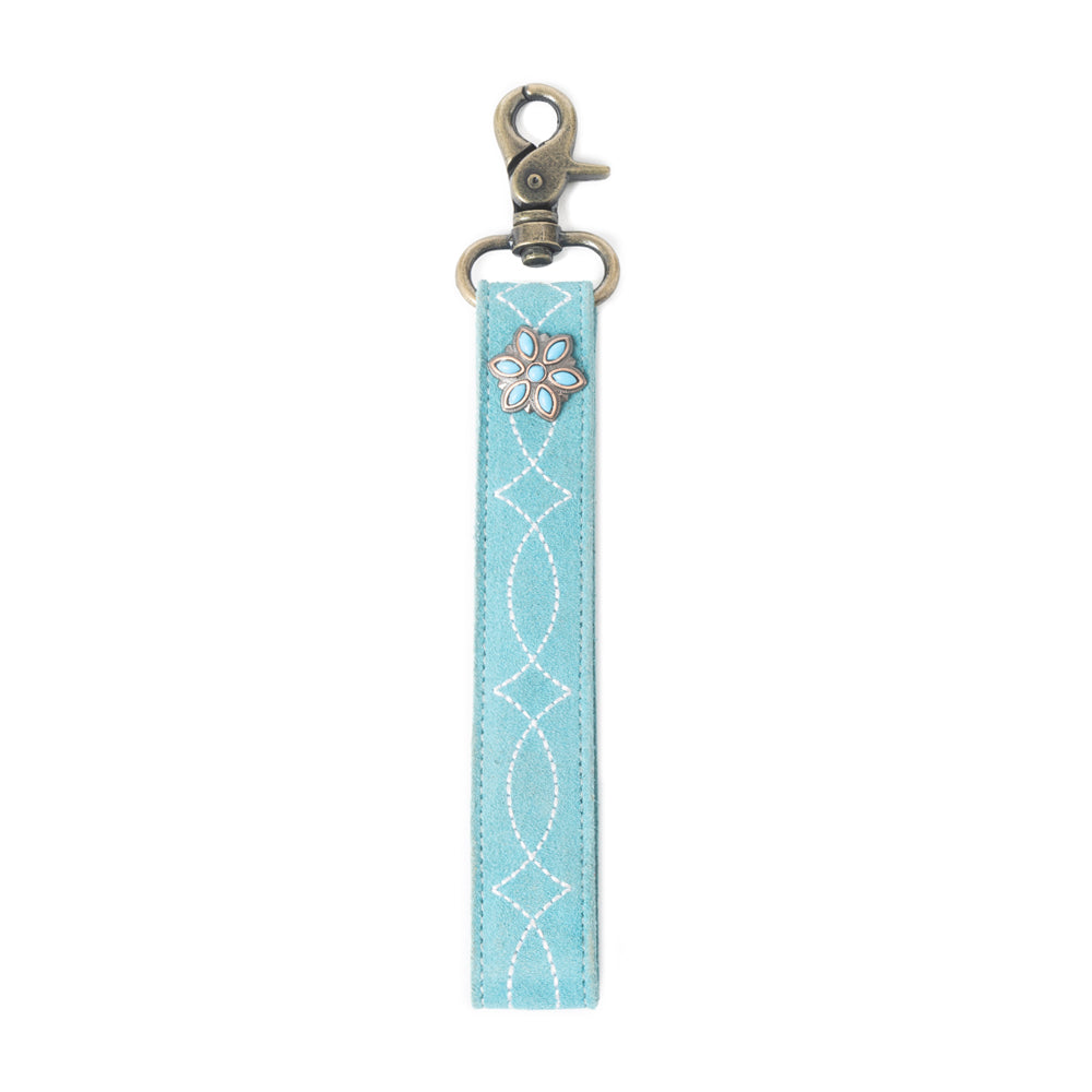Rodeo Rose Leather Key Fob in Sunset Turquoise - Myra USA