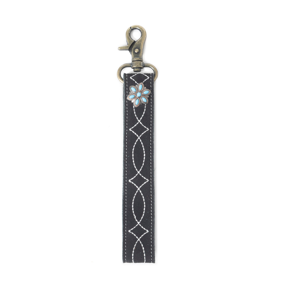 Rodeo Rose Leather Key Fob in Black - Myra USA