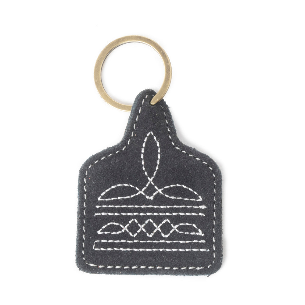 Saddle Mark Embroidered Leather Key Fob in Coal Black