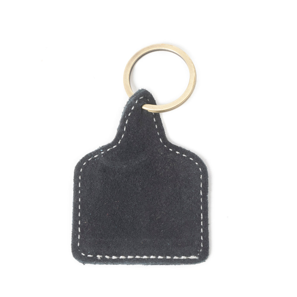 Saddle Mark Embroidered Leather Key Fob in Coal Black