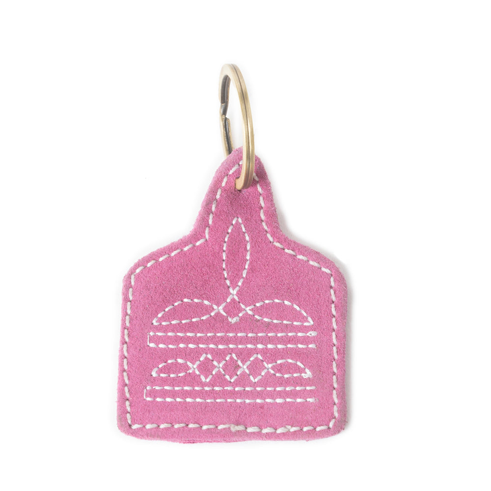 Saddle Mark Embroidered Leather Key Fob in Pink - Myra USA