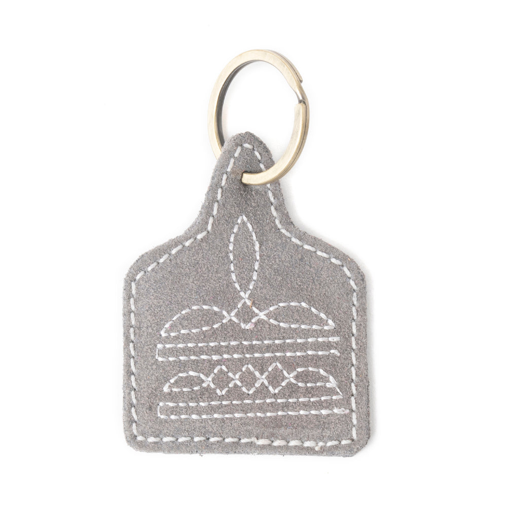 Saddle Mark Embroidered Leather Key Fob in Grey - Myra USA