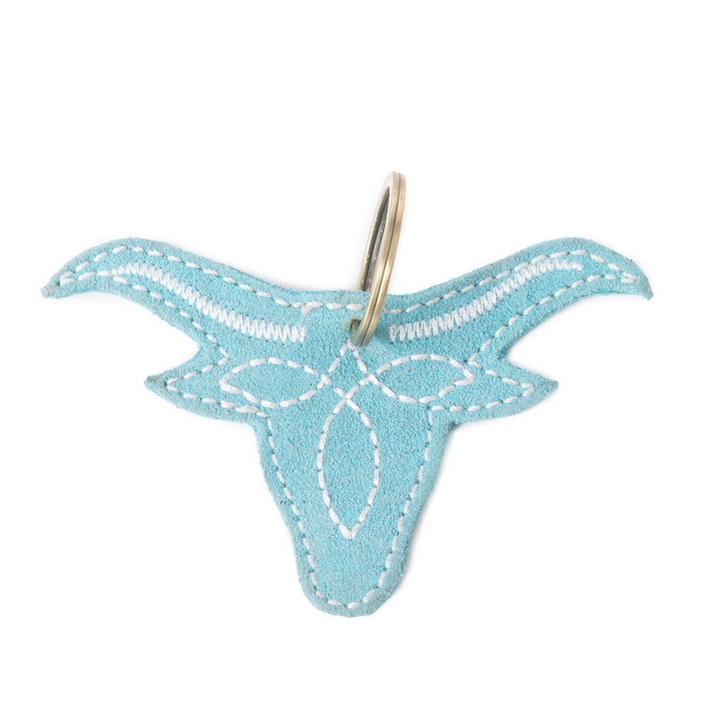 Longhorn Charm Leather Key Fob in Turquoise - Myra USA