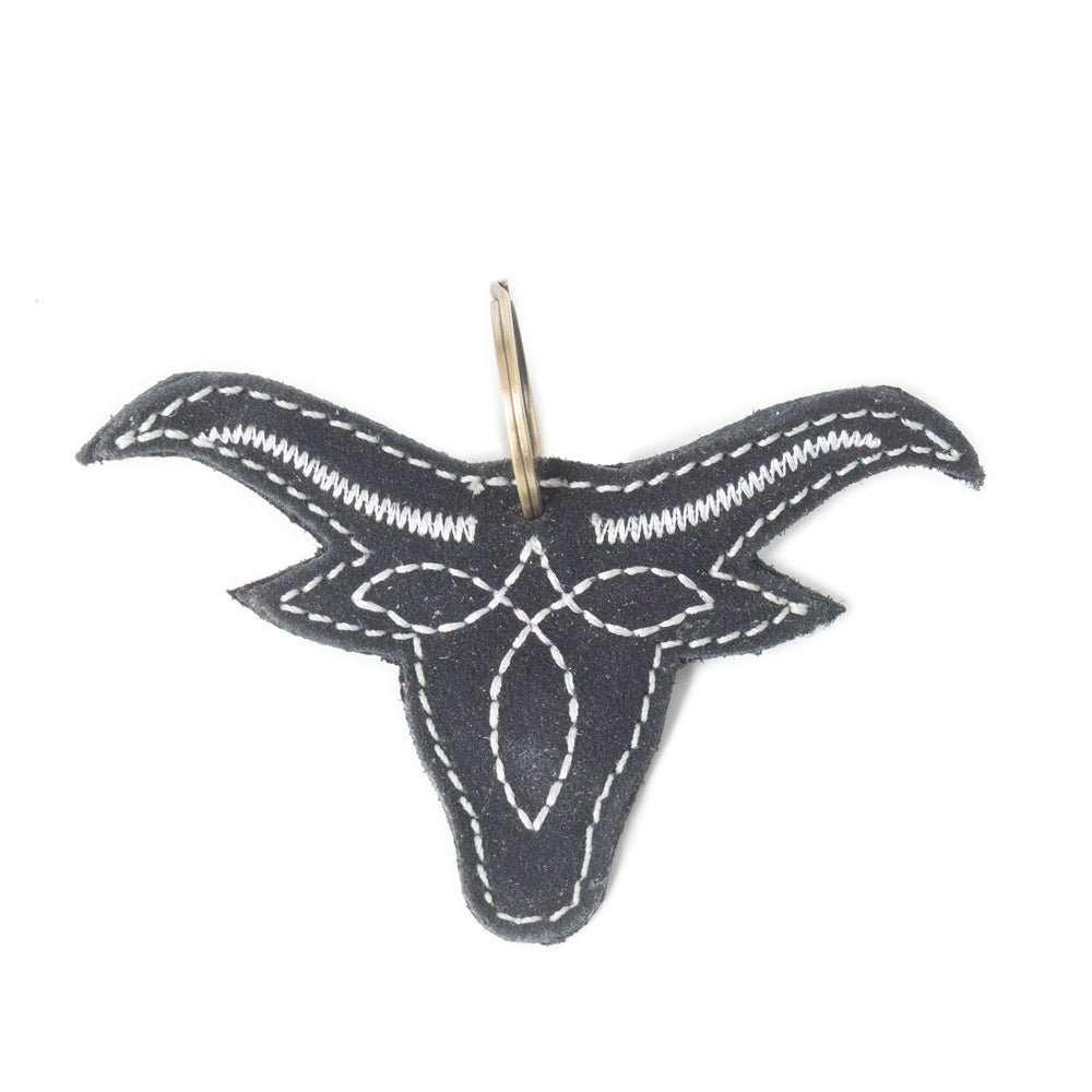 Longhorn Charm Leather Key Fob in Black - Myra USA