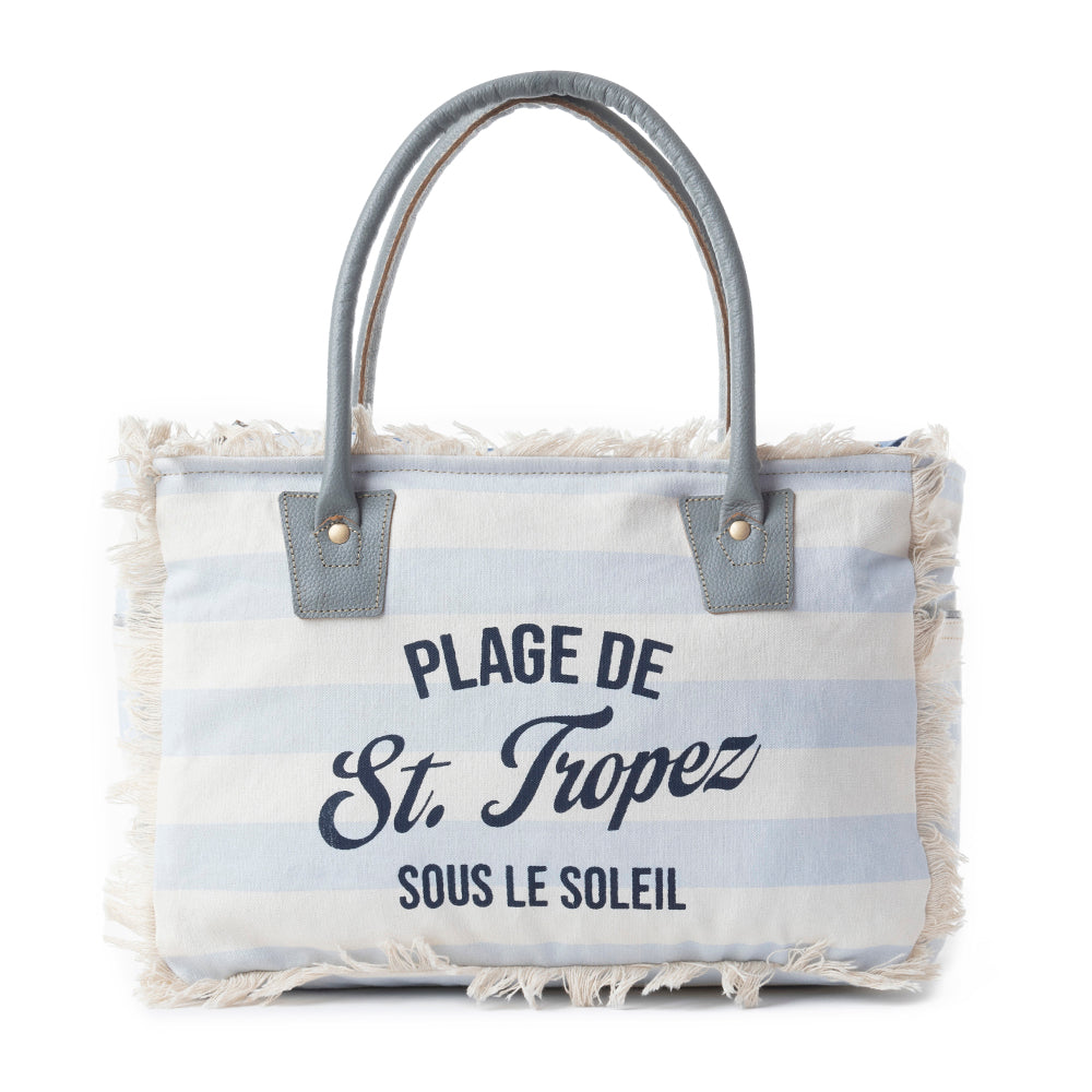 Saint Tropez Tote Bag In White & Sky Blue - Myra USA