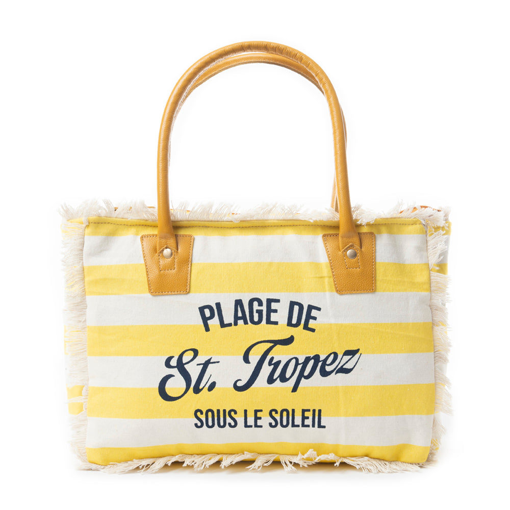 Saint Tropez Tote Bag In Yellow & White - Myra USA