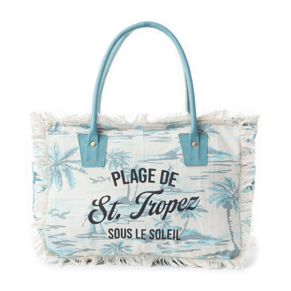 Saint Tropez Tote Bag In Green & White - Myra USA
