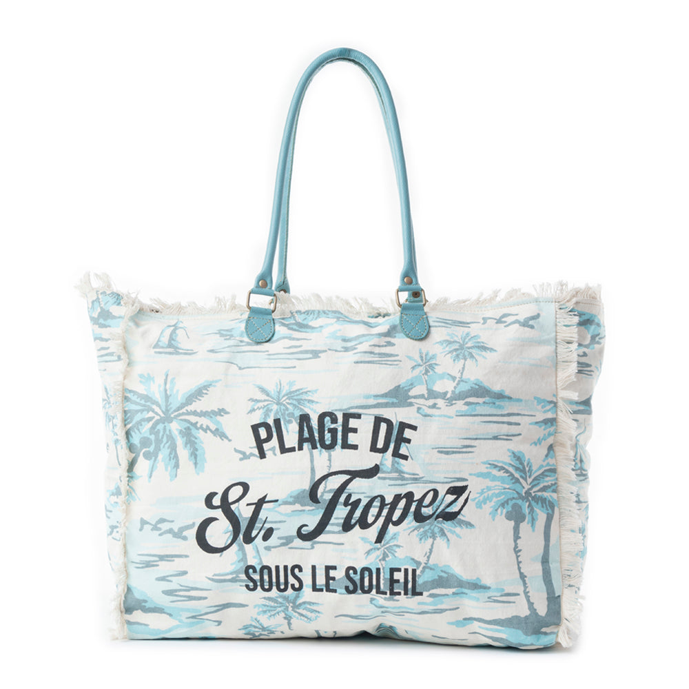 Saint Tropez Weekender Bag In White & Sky Blue - Myra USA